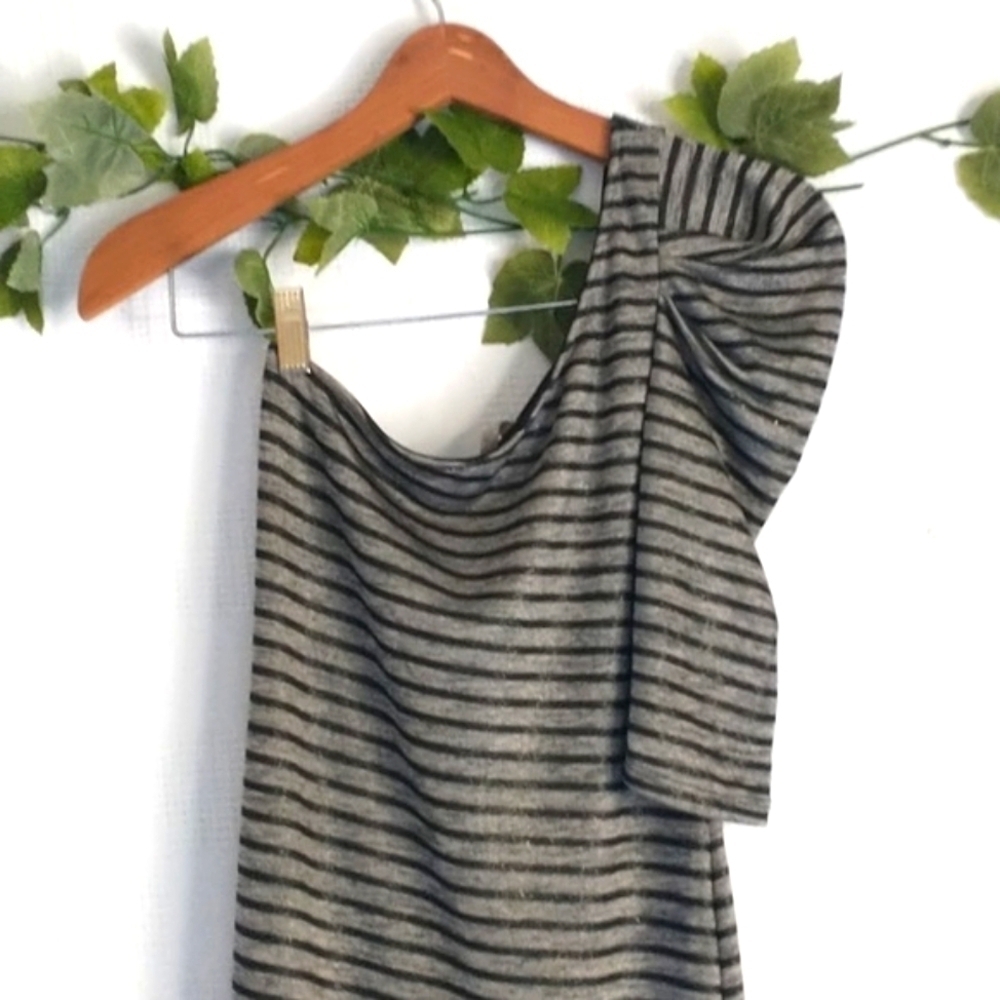 Trac One Arm Off Shoulder Striped Retro Vintage Sparkle Sexy Mini Dress Size S